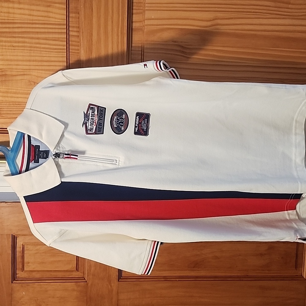 Tommy Hilfiger boys zip up Polo medium 12-14 White Red and Blue